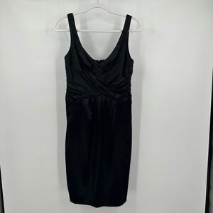 Womens Satin Cocktail Dress‎ Size 8 Black Old Money Glam Femme Fatale Ruched